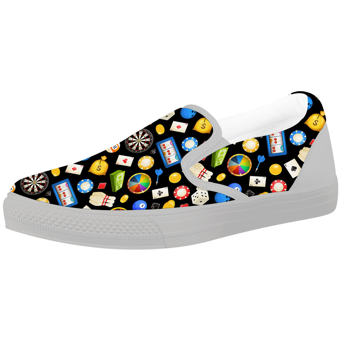 Casino Entertainments Print Pattern White Slip On Shoes-grizzshop