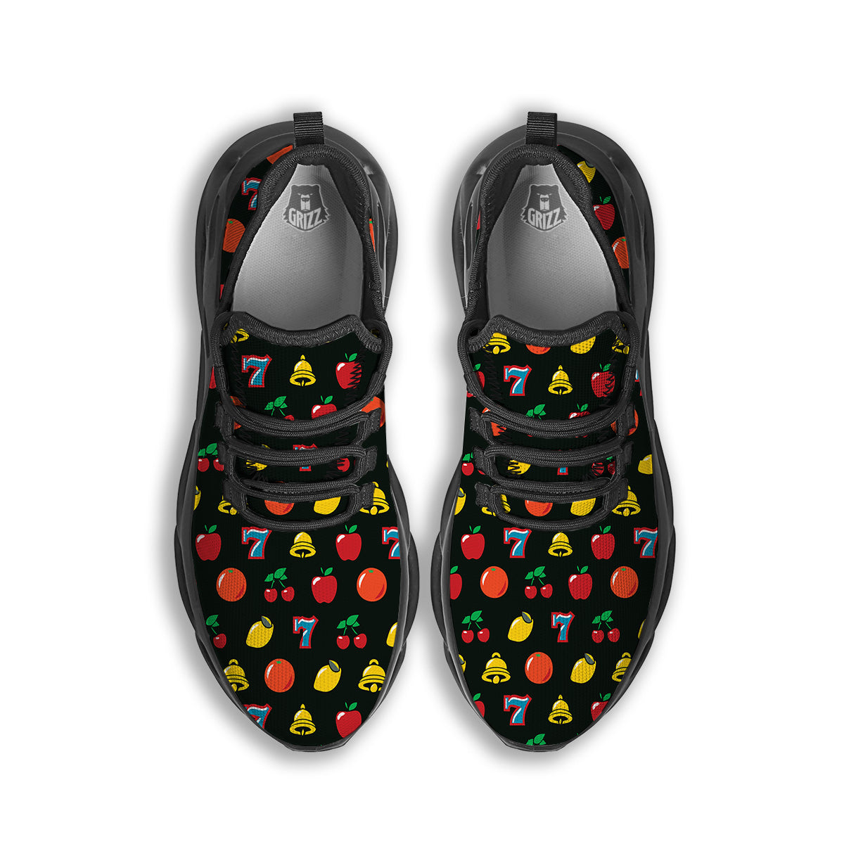 Casino Lucky Sevens Print Pattern Black Running Shoes-grizzshop