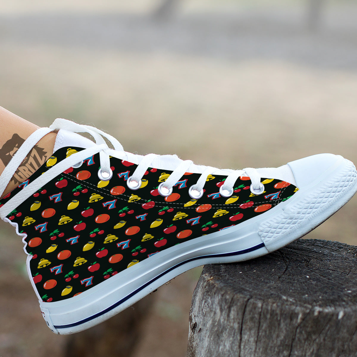 Casino Lucky Sevens Print Pattern White High Top Shoes-grizzshop