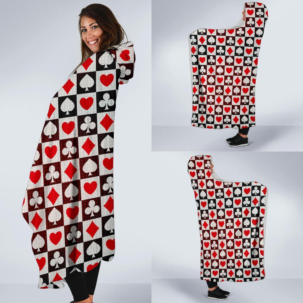 Casino Playing Card Poker Pattern Print Hooded Blanket-grizzshop
