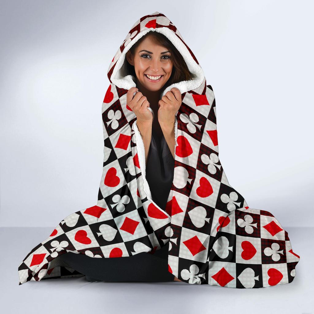 Casino Playing Card Poker Pattern Print Hooded Blanket-grizzshop