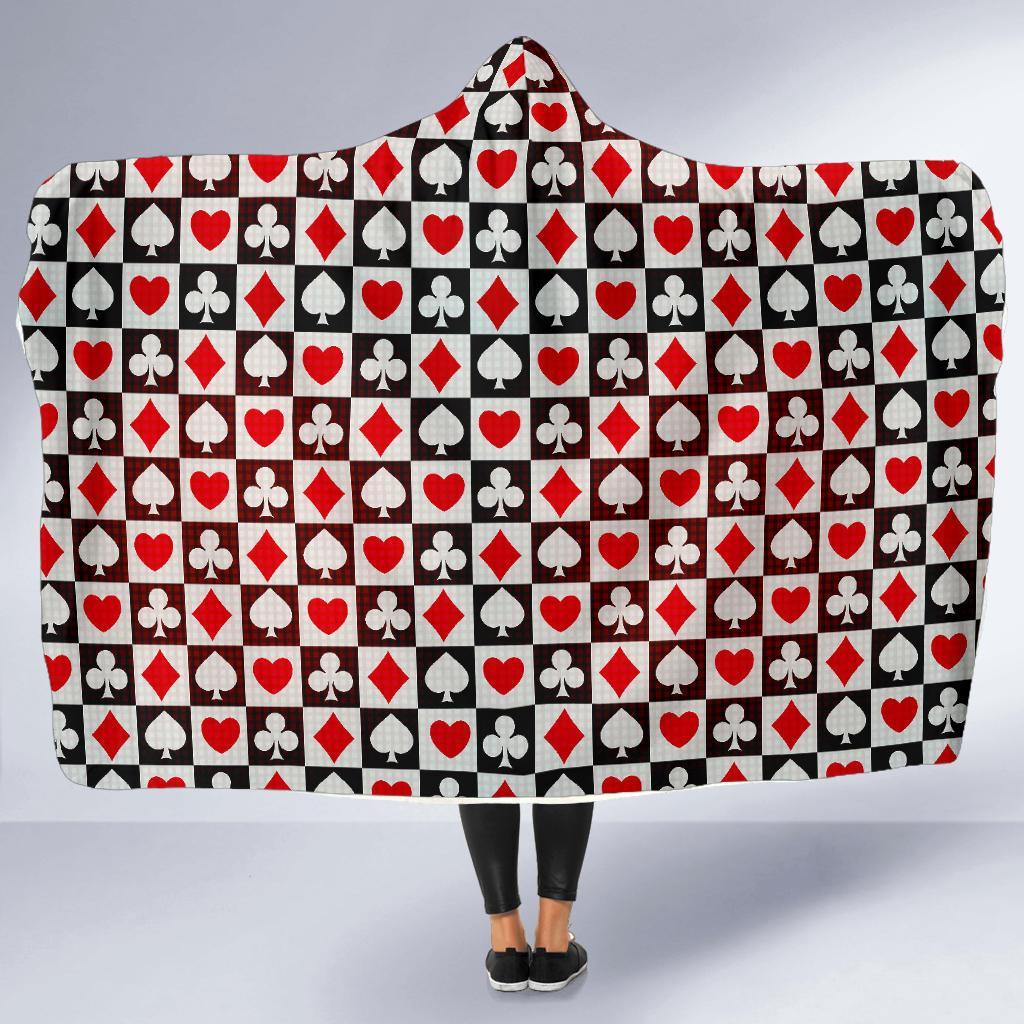 Casino Playing Card Poker Pattern Print Hooded Blanket-grizzshop