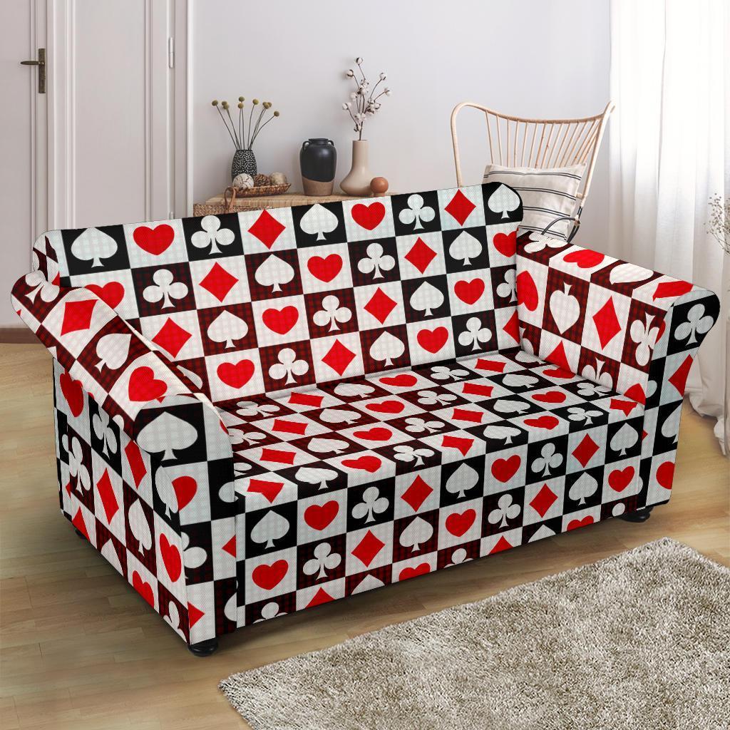 Casino Playing Card Poker Pattern Print Loveseat Cover-grizzshop