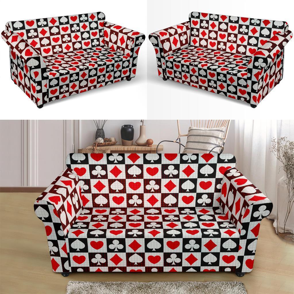 Casino Playing Card Poker Pattern Print Loveseat Cover-grizzshop