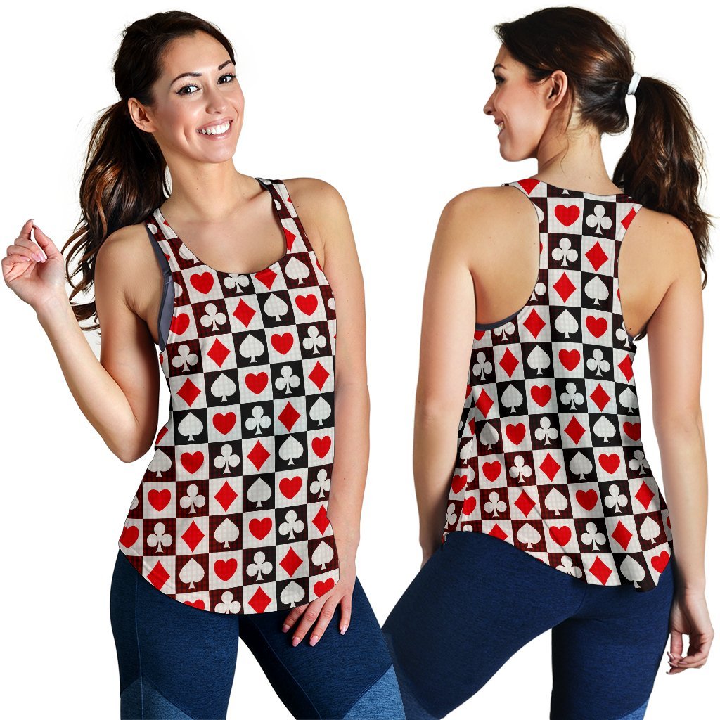 Casino Playing Card Poker Pattern Print Women's Racerback Tank Tops-grizzshop