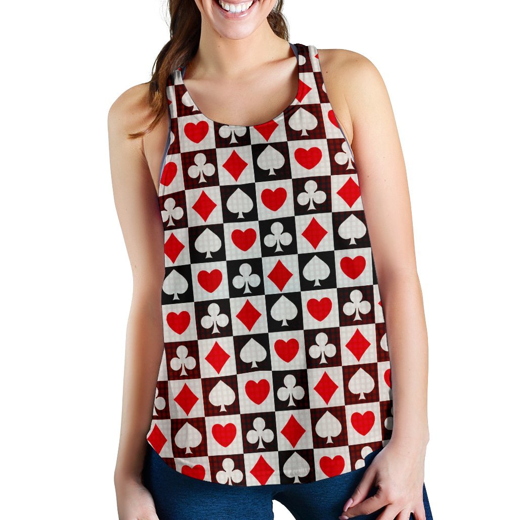 Casino Playing Card Poker Pattern Print Women's Racerback Tank Tops-grizzshop