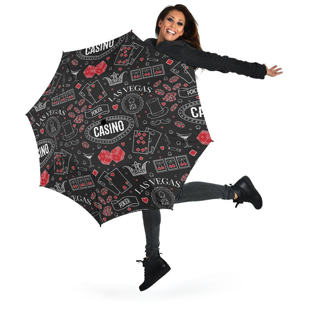 Casino Poker Pattern Print Automatic Foldable Umbrella-grizzshop