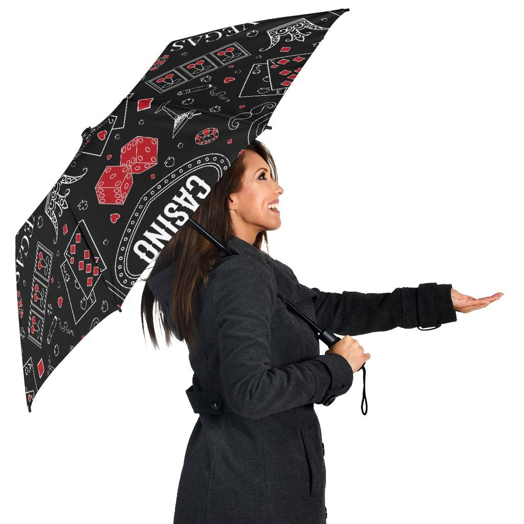 Casino Poker Pattern Print Automatic Foldable Umbrella-grizzshop