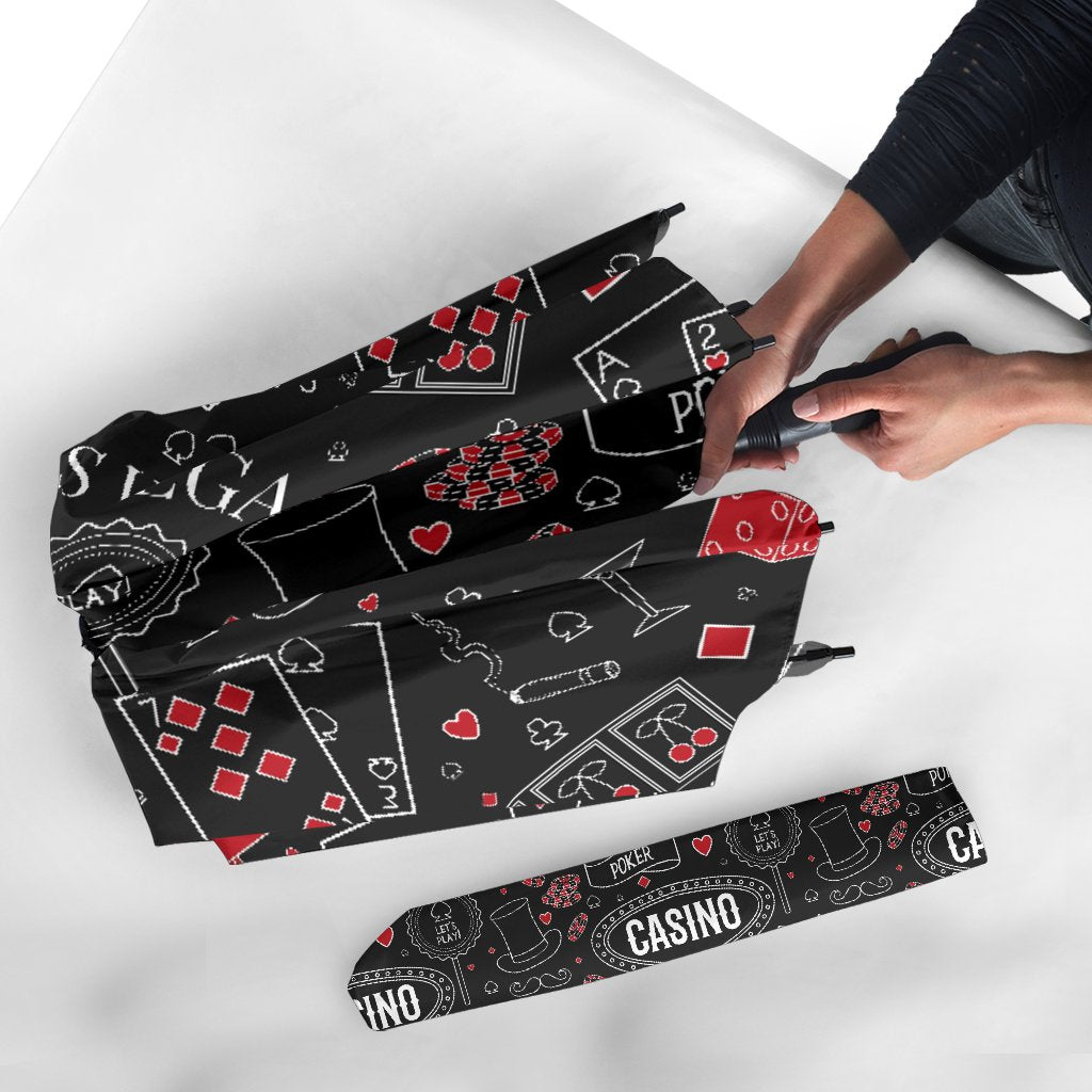 Casino Poker Pattern Print Automatic Foldable Umbrella-grizzshop