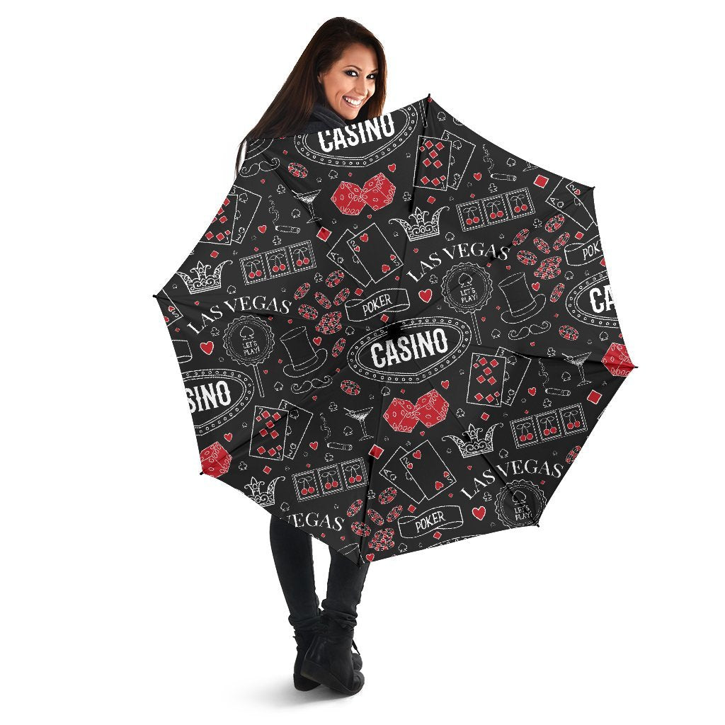 Casino Poker Pattern Print Automatic Foldable Umbrella-grizzshop