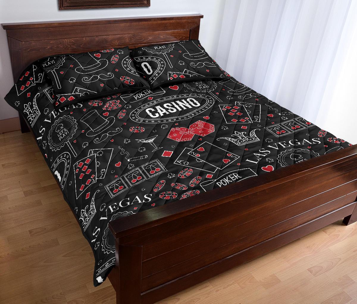 Casino Poker Pattern Print Bed Set Quilt-grizzshop