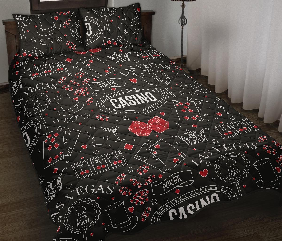 Casino Poker Pattern Print Bed Set Quilt-grizzshop