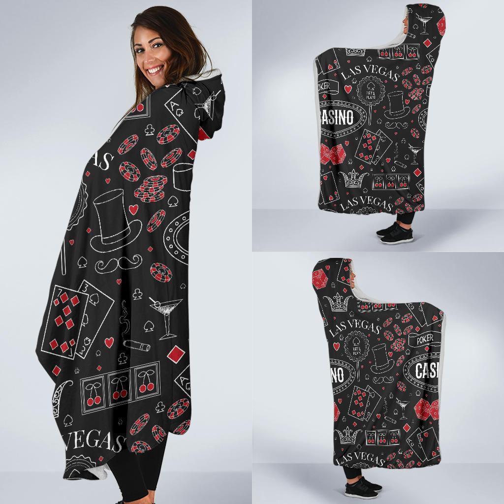 Casino Poker Pattern Print Hooded Blanket-grizzshop