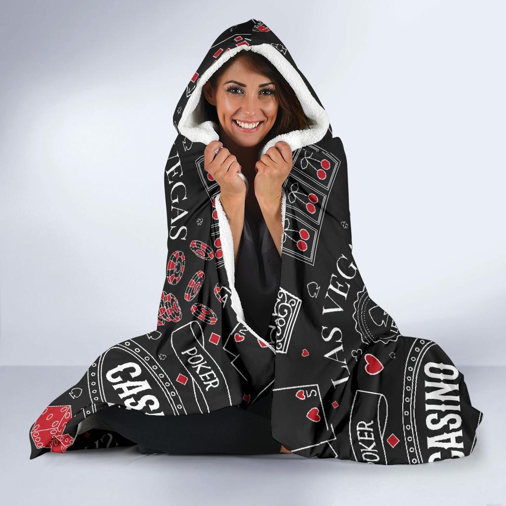 Casino Poker Pattern Print Hooded Blanket-grizzshop