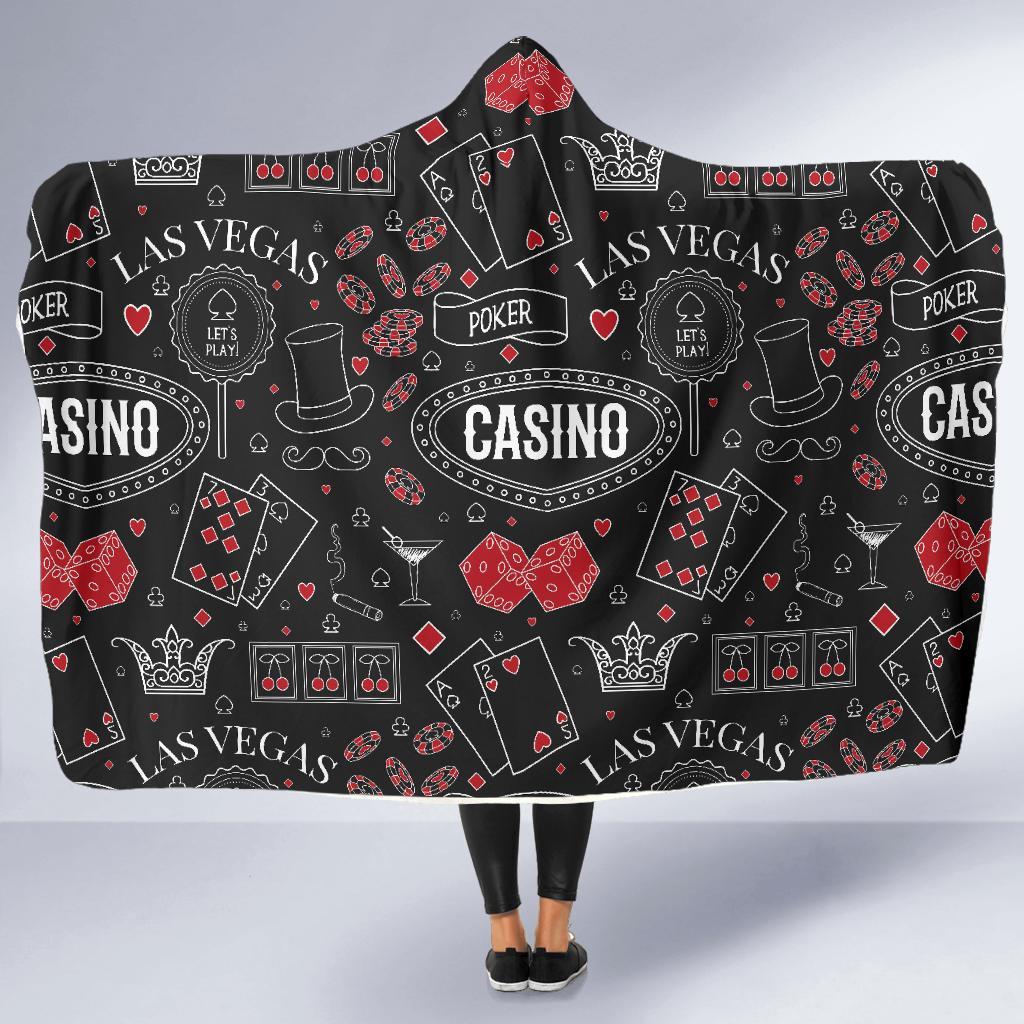 Casino Poker Pattern Print Hooded Blanket-grizzshop