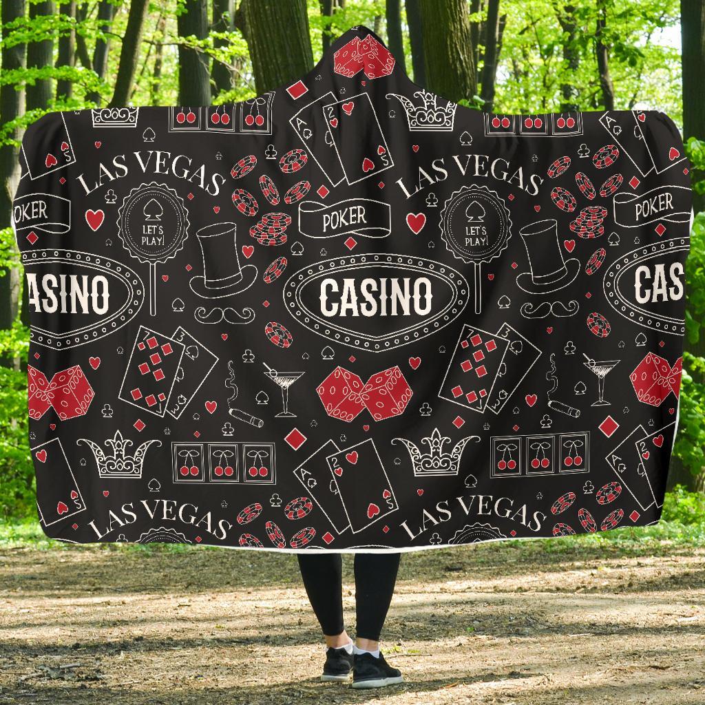 Casino Poker Pattern Print Hooded Blanket-grizzshop