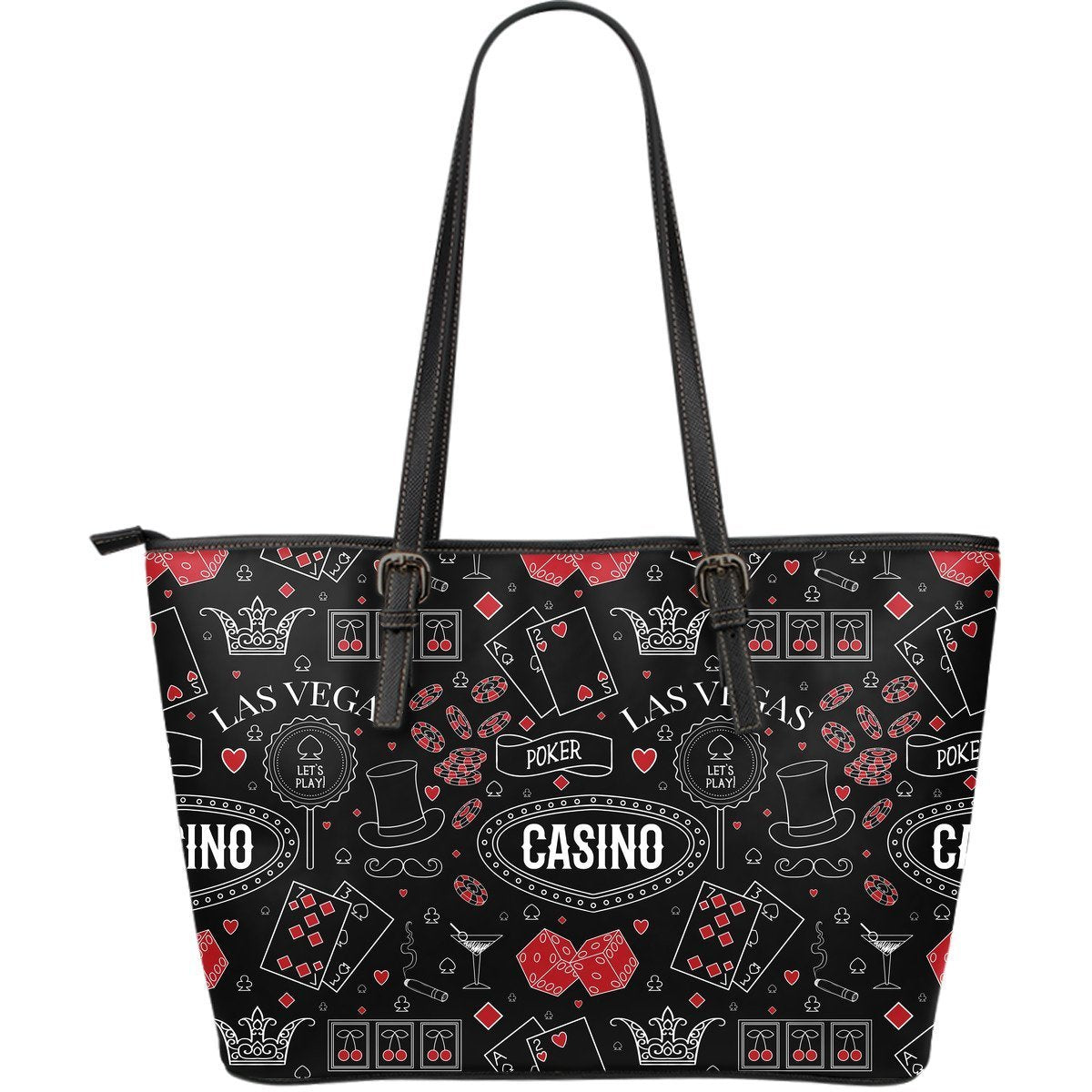 Casino Poker Pattern Print Leather Tote Bag-grizzshop