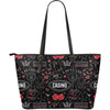 Casino Poker Pattern Print Leather Tote Bag-grizzshop