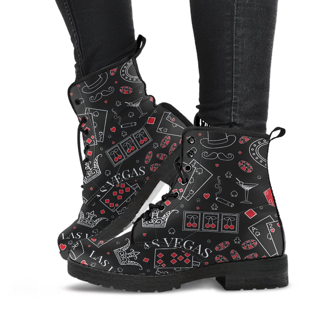 Casino Poker Pattern Print Men Women Leather Boots-grizzshop