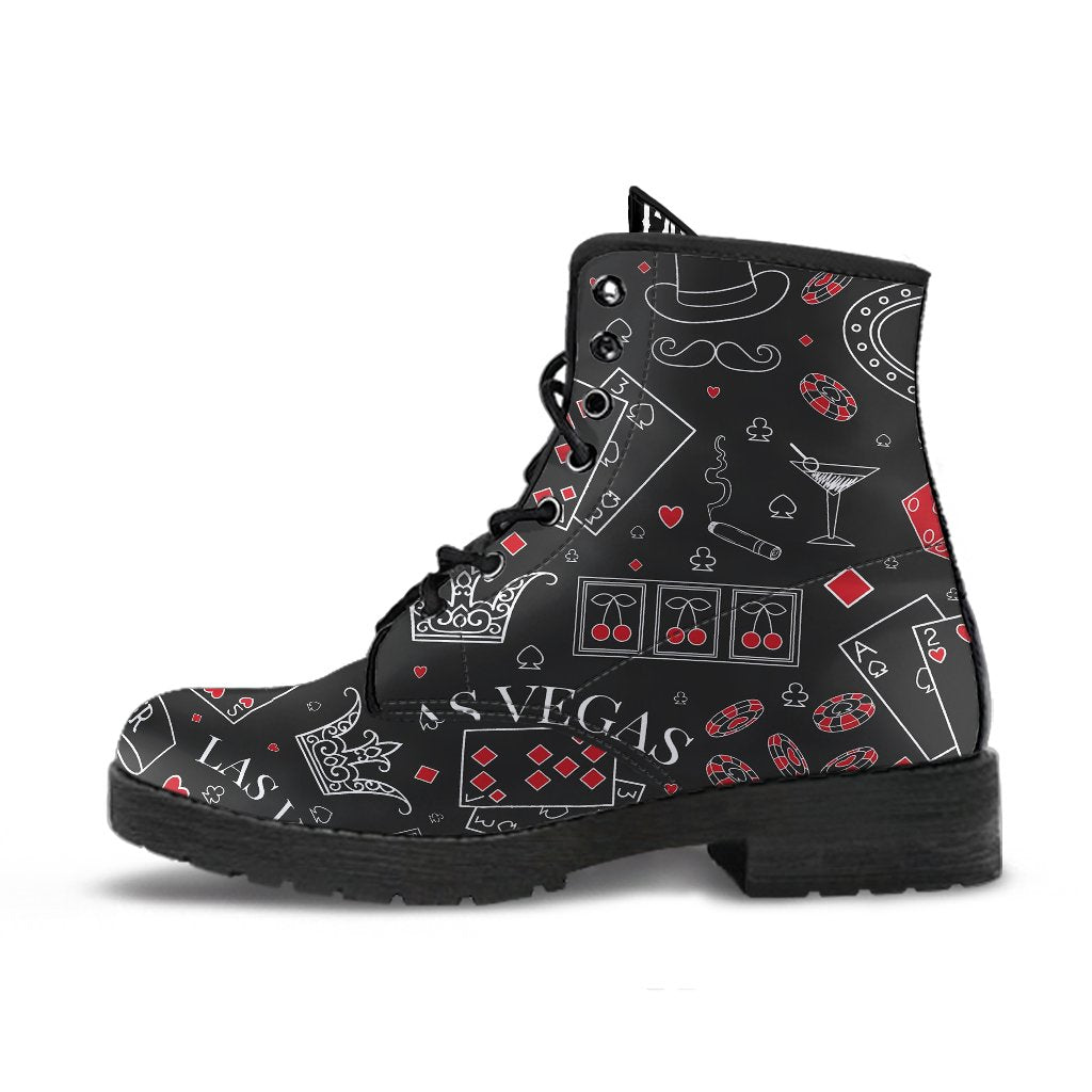 Casino Poker Pattern Print Men Women Leather Boots-grizzshop