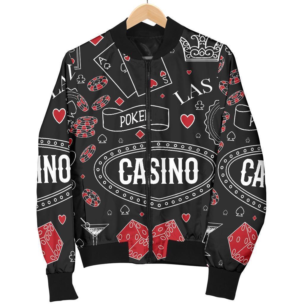 Casino Poker Pattern Print Men's Bomber Jacket-grizzshop