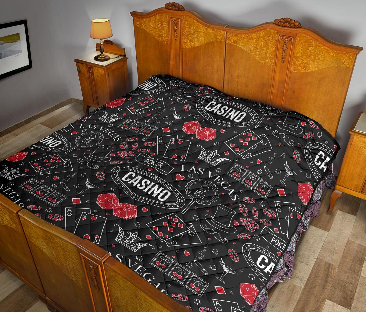 Casino Poker Pattern Print Quilt-grizzshop