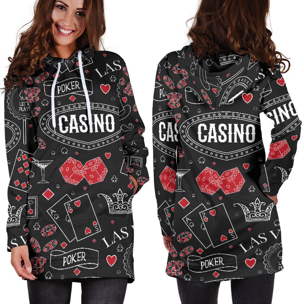 Casino Poker Pattern Print Women Hoodie Dress-grizzshop