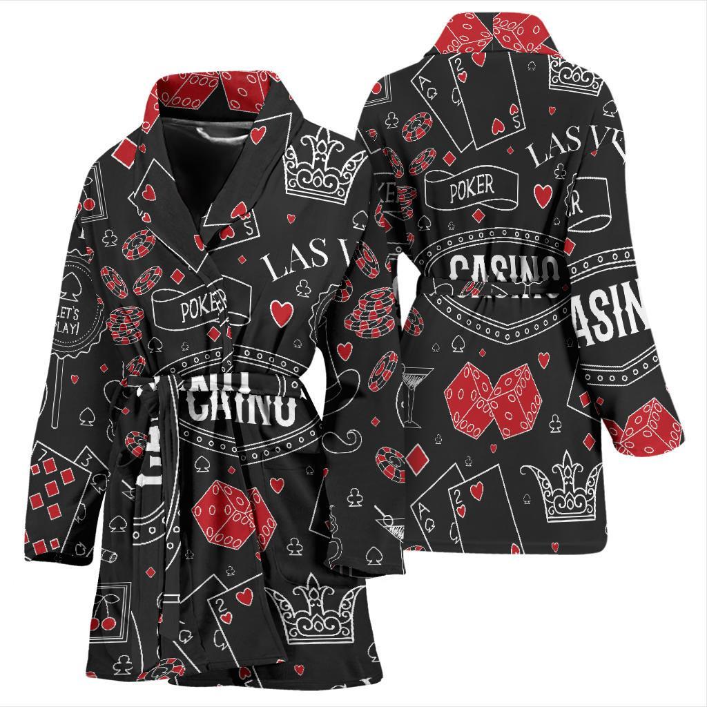 Casino Poker Pattern Print Women Long Robe-grizzshop