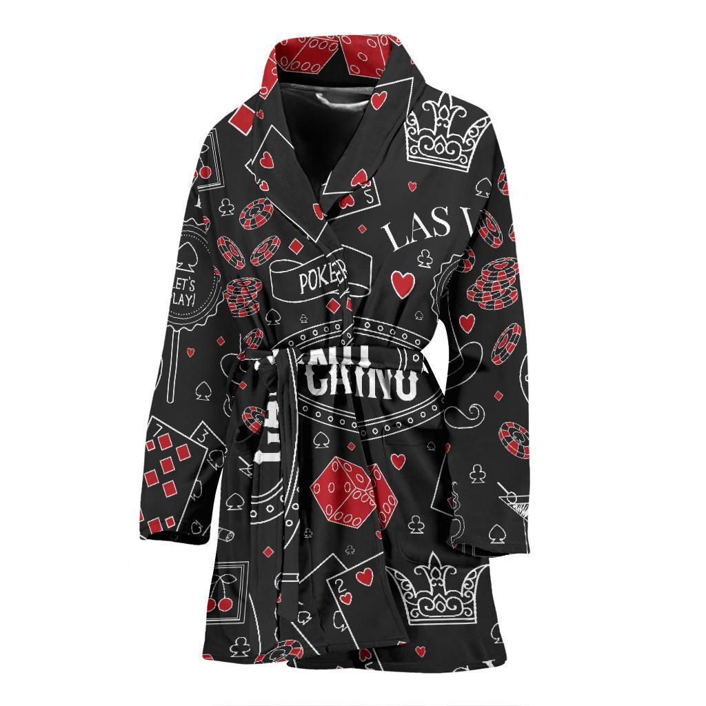 Casino Poker Pattern Print Women Long Robe-grizzshop