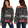 Casino Poker Pattern Print Women Off Shoulder Sweatshirt-grizzshop