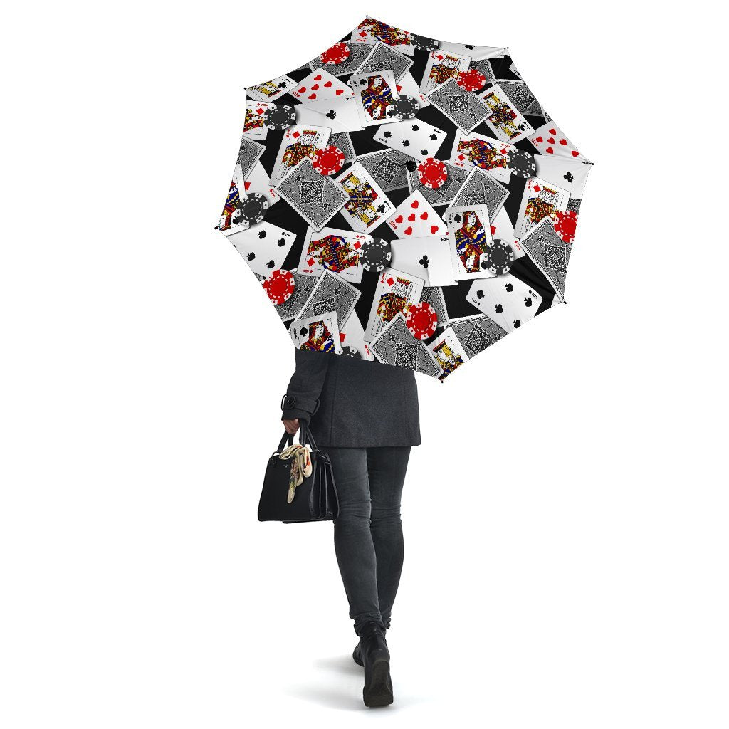 Casino Poker Print Pattern Automatic Foldable Umbrella-grizzshop