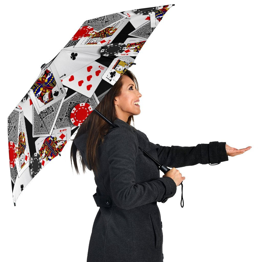Casino Poker Print Pattern Automatic Foldable Umbrella-grizzshop