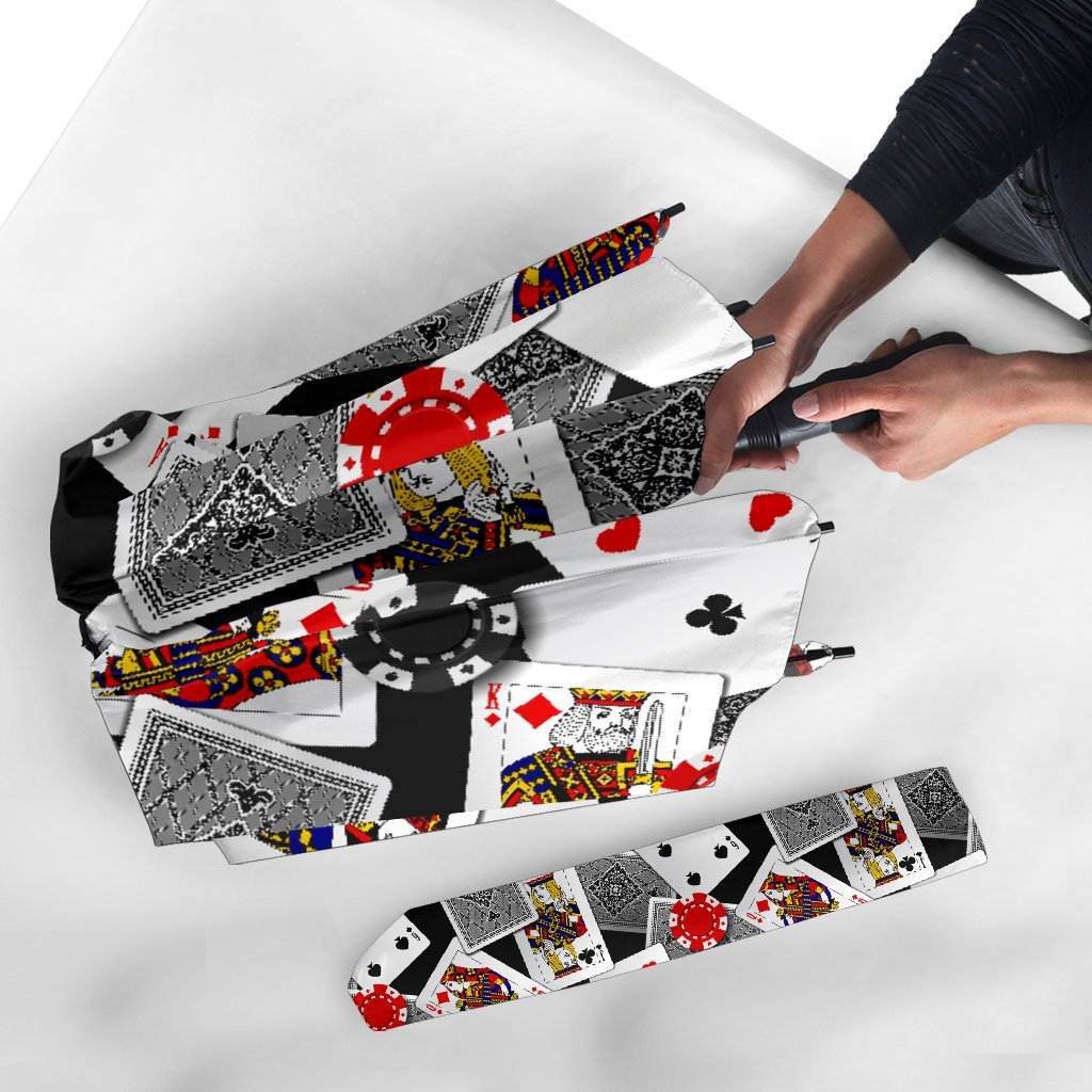 Casino Poker Print Pattern Automatic Foldable Umbrella-grizzshop