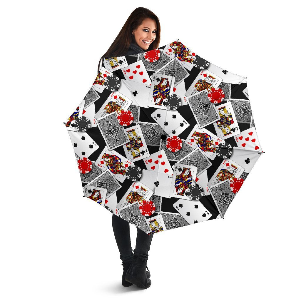 Casino Poker Print Pattern Automatic Foldable Umbrella-grizzshop