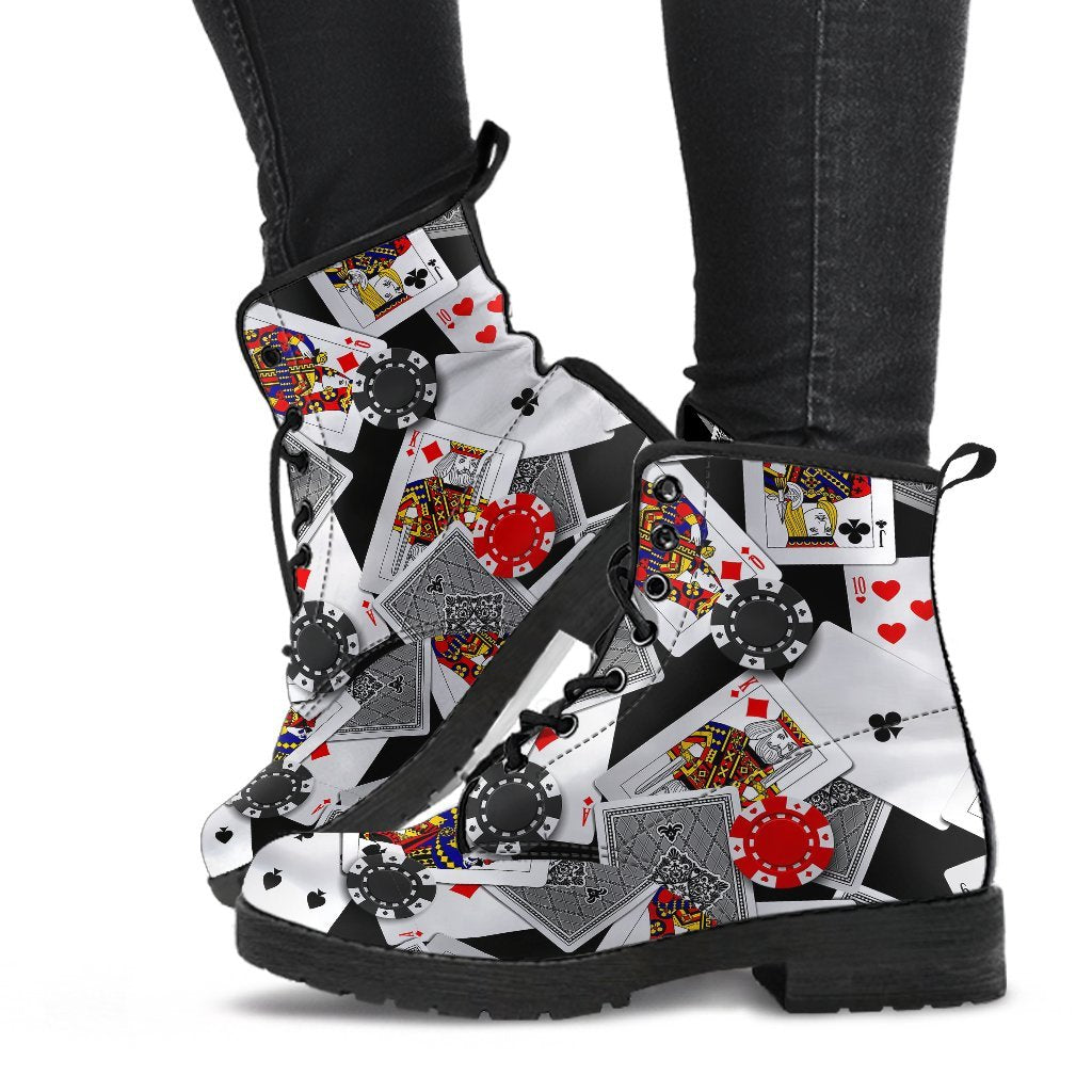 Casino Poker Print Pattern Men Women Leather Boots-grizzshop
