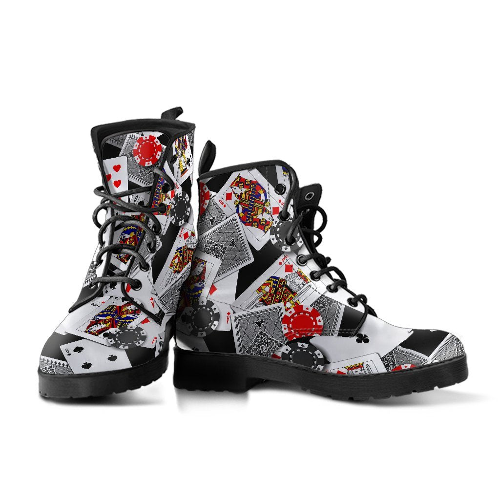Casino Poker Print Pattern Men Women Leather Boots-grizzshop