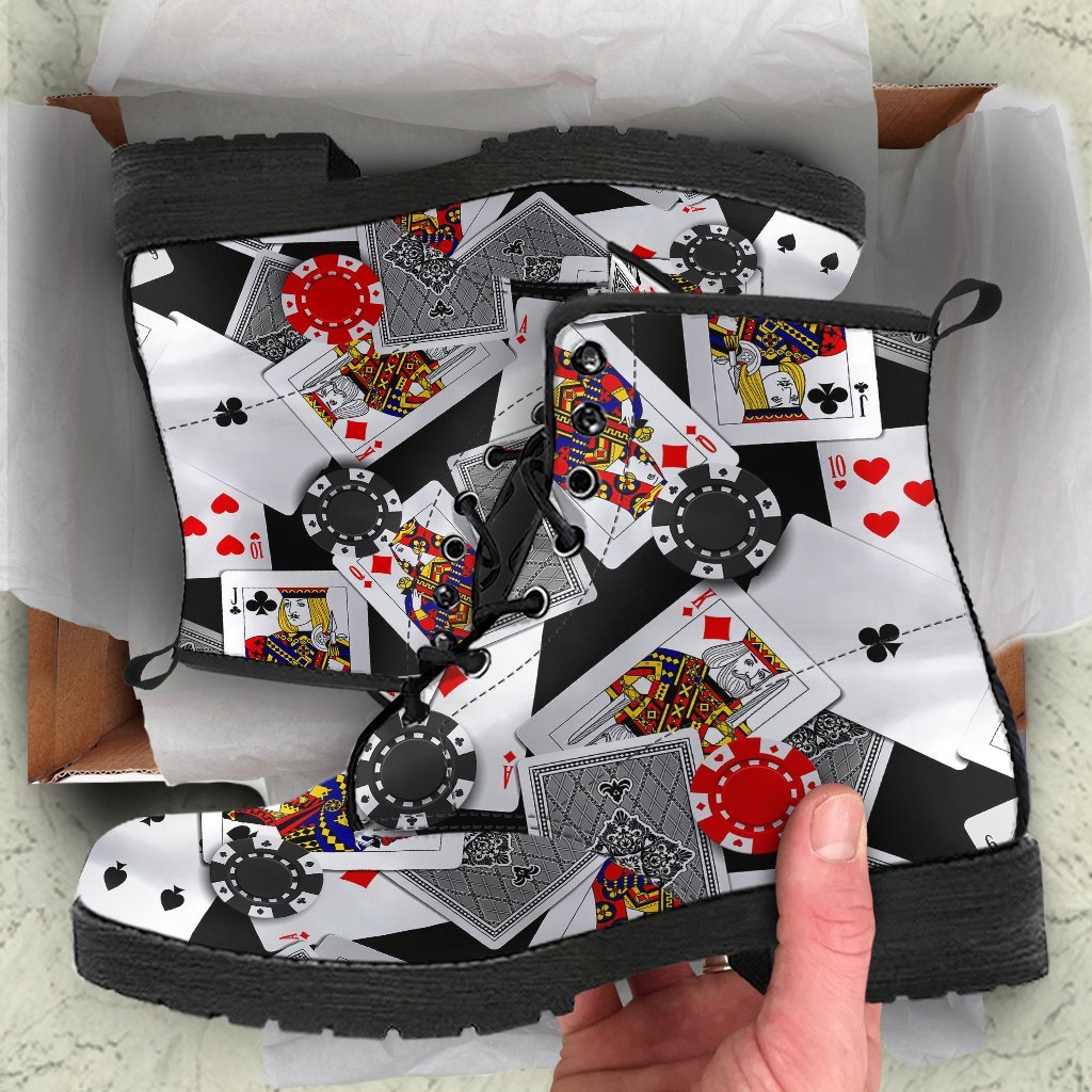 Casino Poker Print Pattern Men Women Leather Boots-grizzshop