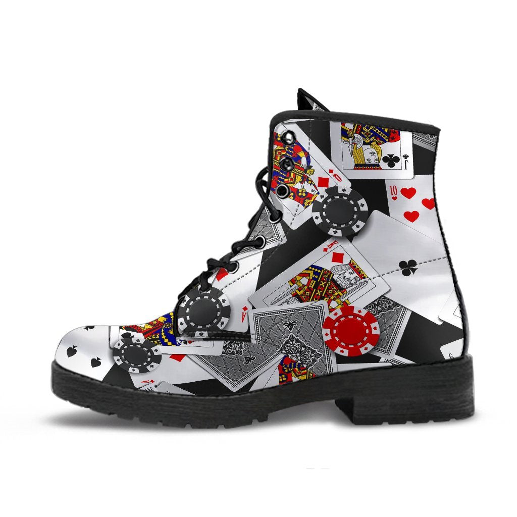 Casino Poker Print Pattern Men Women Leather Boots-grizzshop