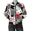 Casino Poker Print Pattern Women Casual Bomber Jacket-grizzshop