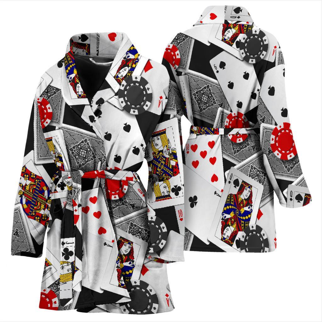 Casino Poker Print Pattern Women Long Robe-grizzshop