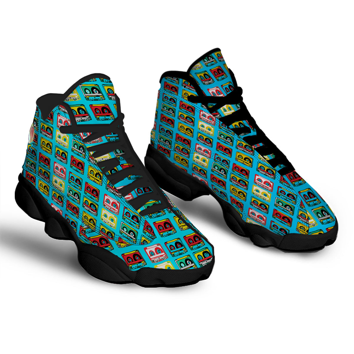 Cassette Colorful Print Pattern Black Basketball Shoes-grizzshop
