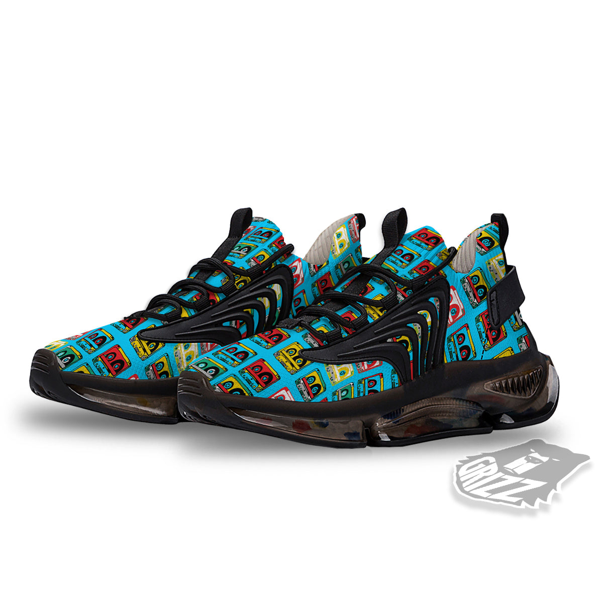 Cassette Colorful Print Pattern Black Gym Shoes-grizzshop