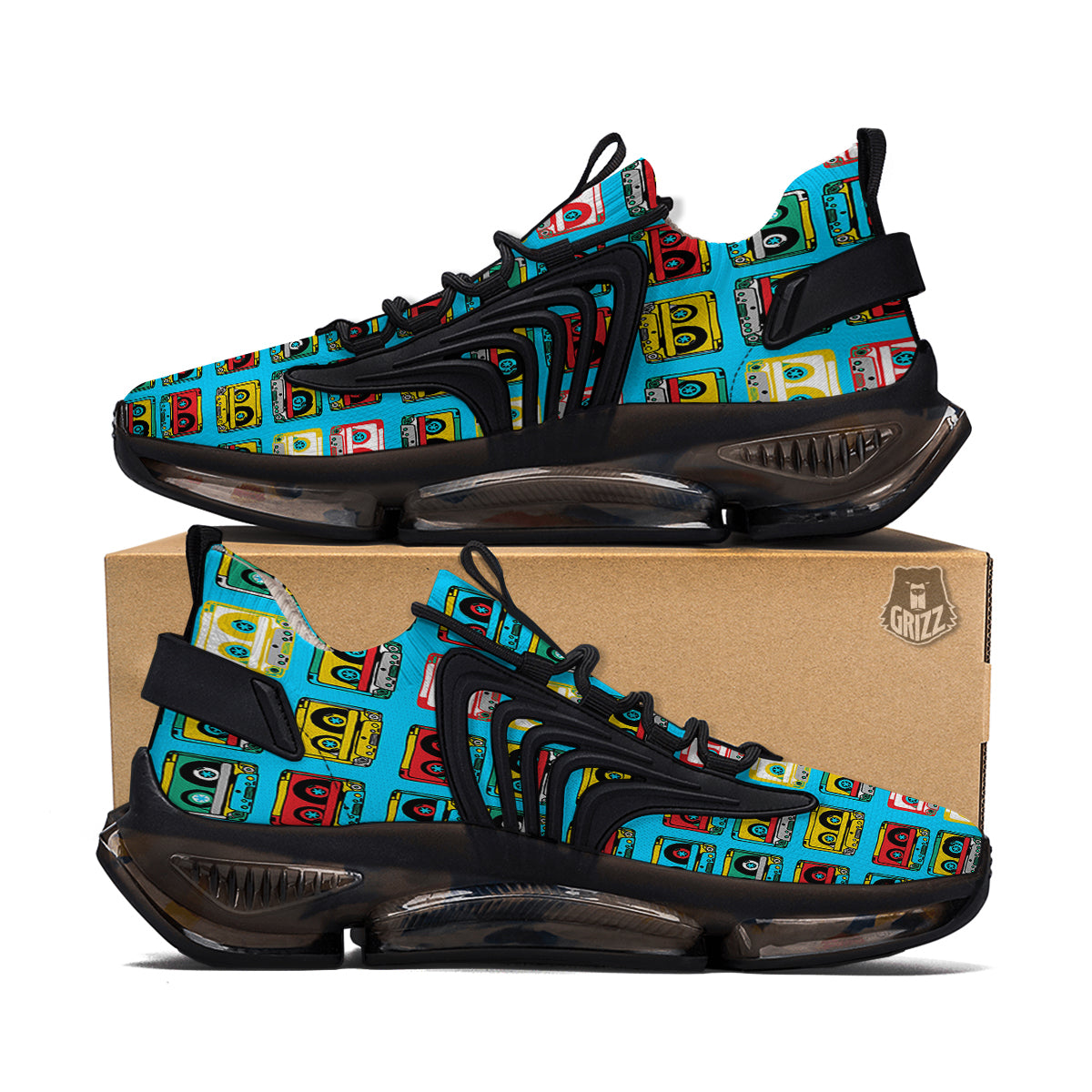 Cassette Colorful Print Pattern Black Gym Shoes-grizzshop