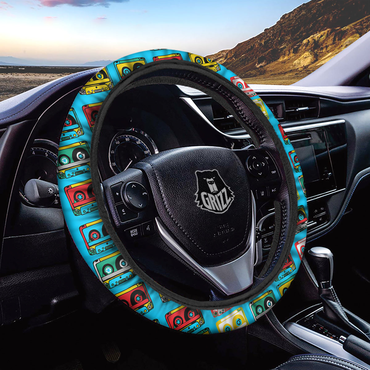 Cassette Colorful Print Pattern Car Steering Wheel Cover-grizzshop