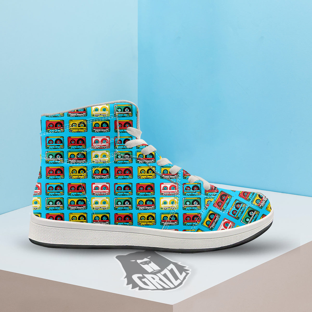 Cassette Colorful Print Pattern High Top Sneakers-grizzshop
