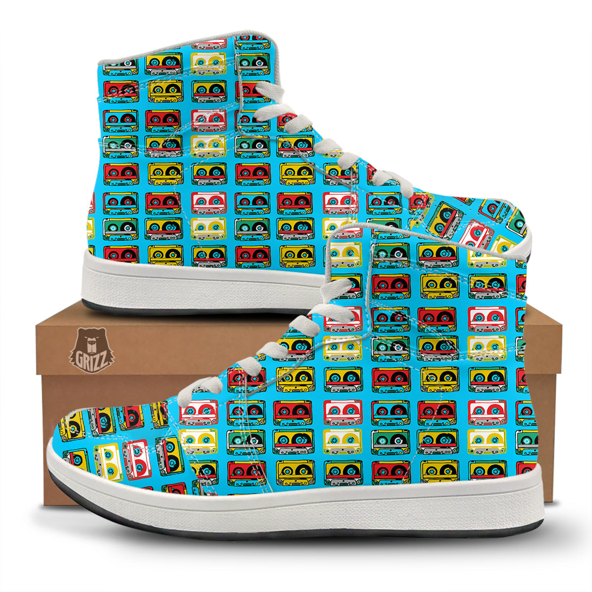 Cassette Colorful Print Pattern High Top Sneakers-grizzshop