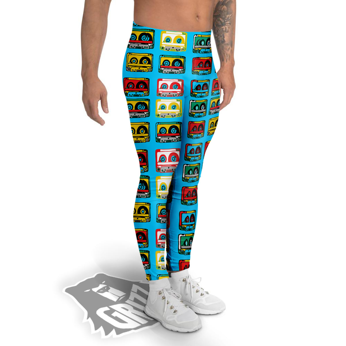 Cassette Colorful Print Pattern Men's Leggings-grizzshop