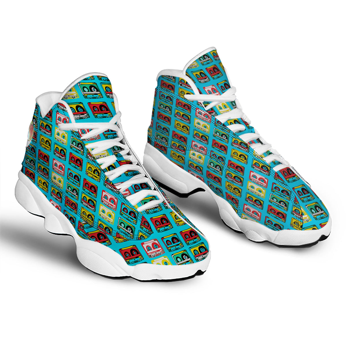 Cassette Colorful Print Pattern White Basketball Shoes-grizzshop