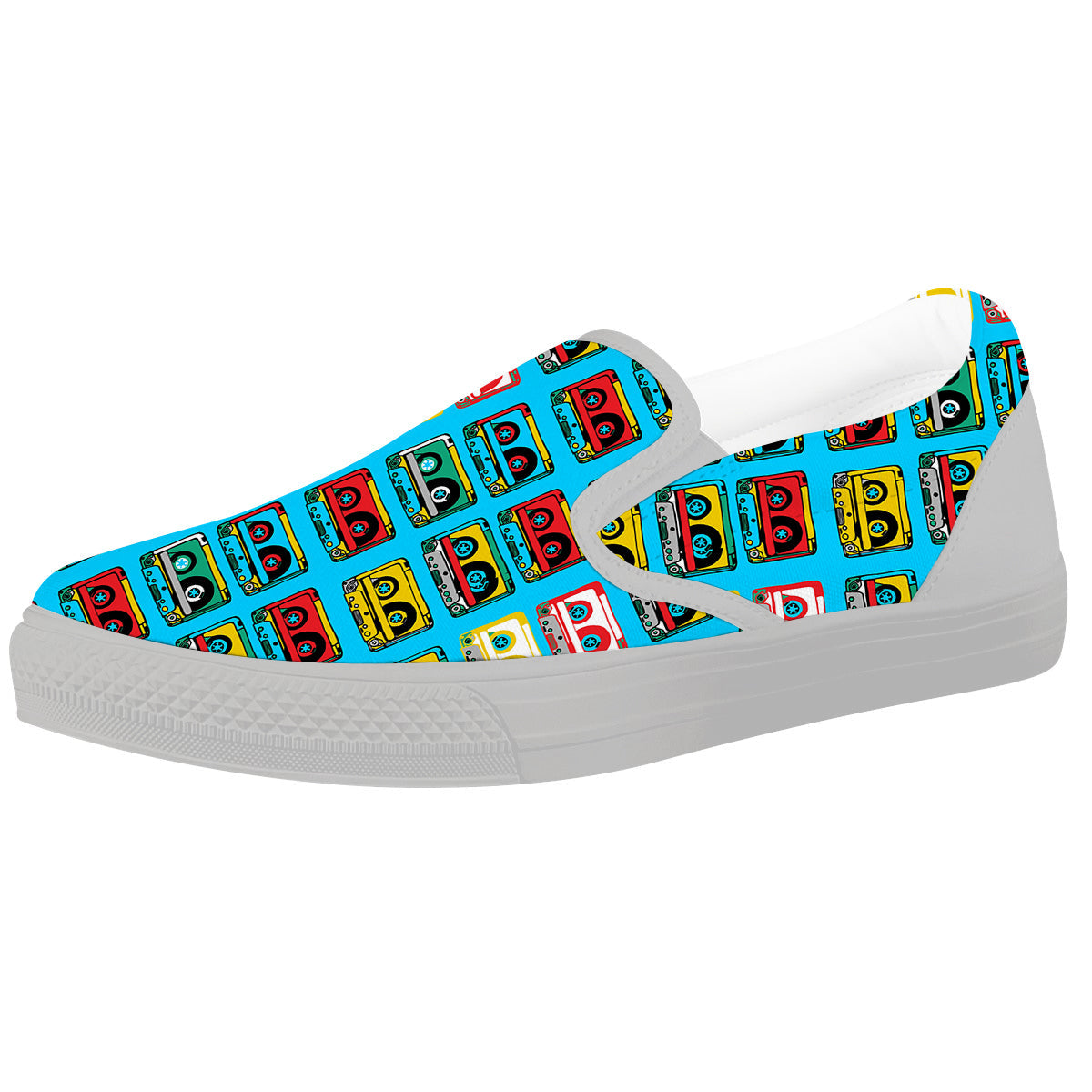 Cassette Colorful Print Pattern White Slip On Shoes-grizzshop