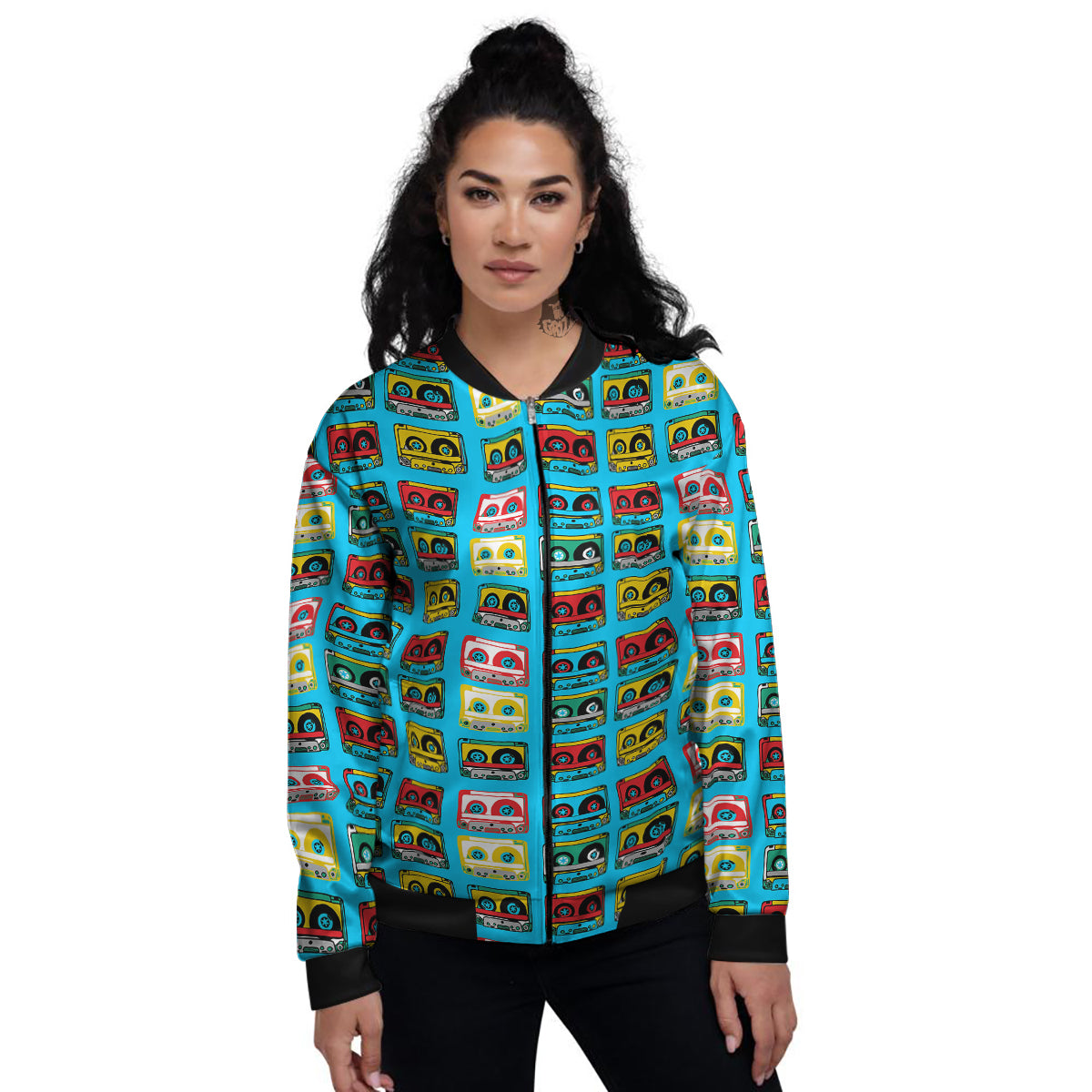 Cassette Colorful Print Pattern Women's Bomber Jacket-grizzshop